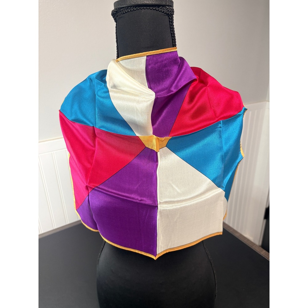 Oscar de la Renta Silk Scarf‎ Colorblock Geometric Square 17x17 Vintage